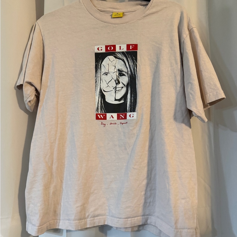 GOLF WANG Graphic Tee Size M Light Pink Cracked Face Print Tyler The Creator - Picture 2 of 7